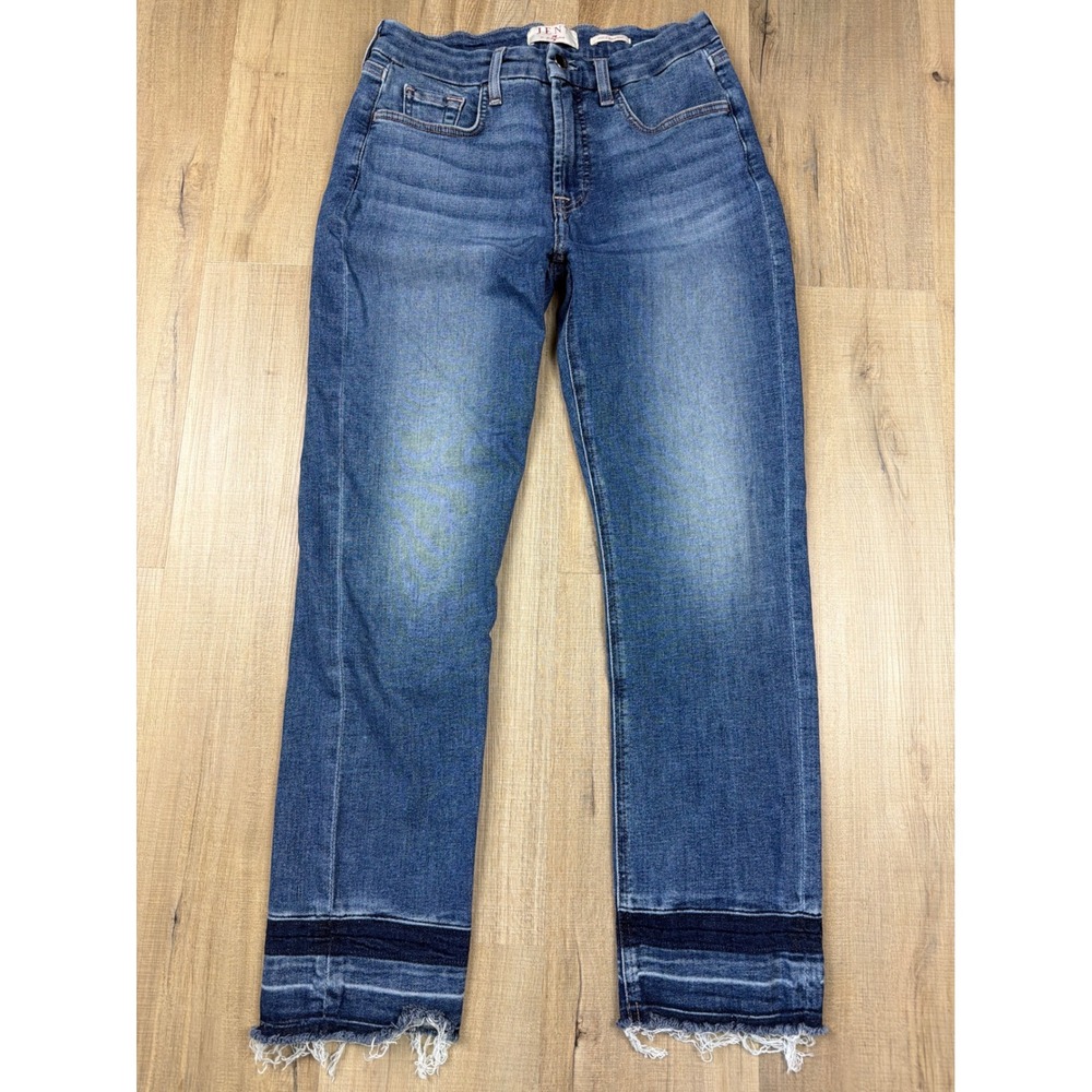 Jen7 by 7 For All Mankind Ankle Straight Jeans Blue Released Raw Hem Womens 6